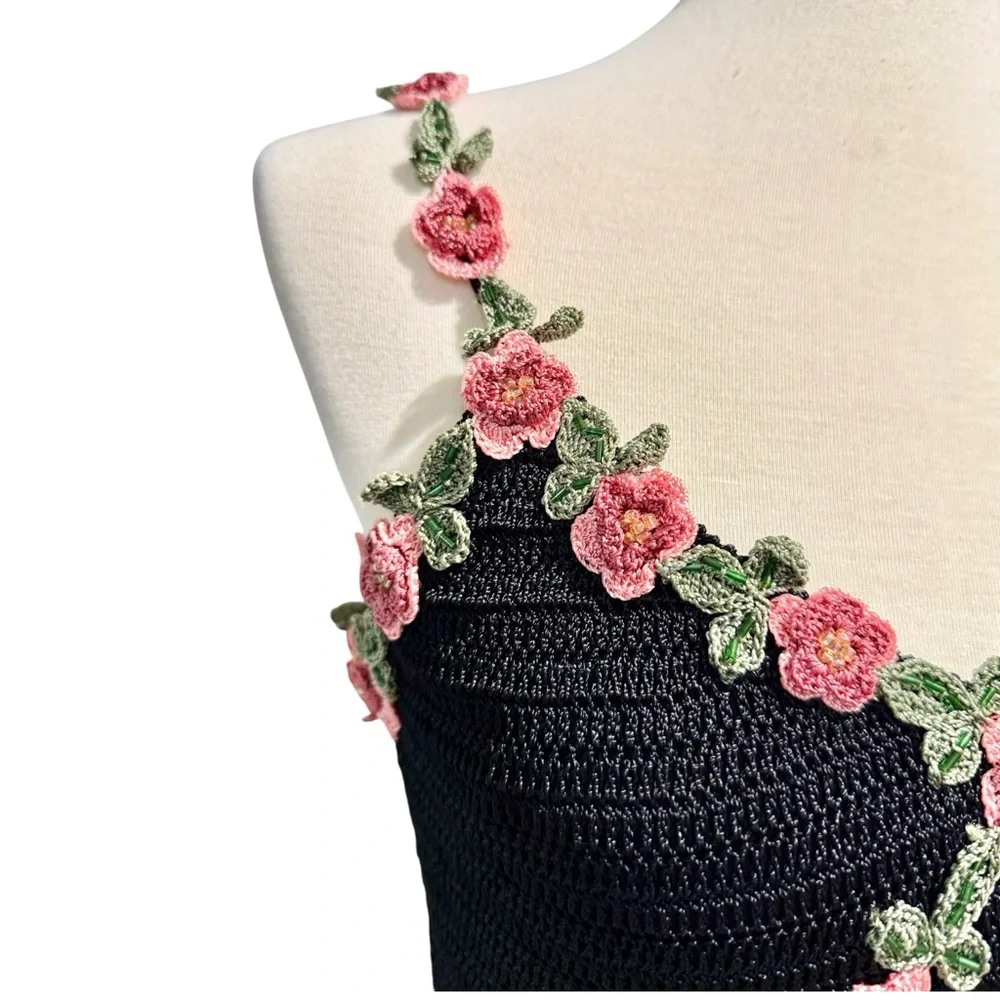 Y2K Black Crochet Floral Dress by Cachet - Size S - Picture 3 of 13
